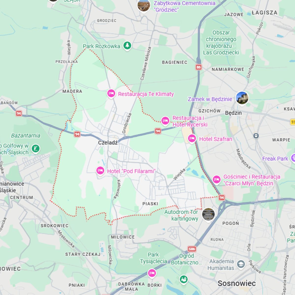 mapa będzin